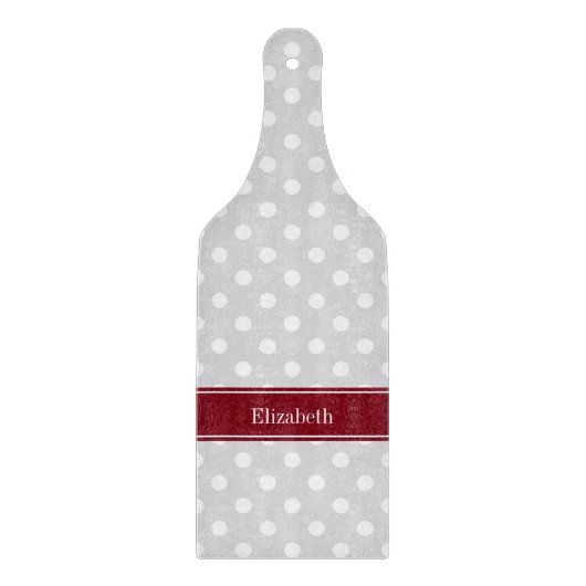 Lt Gray White Polka Dots Burgundy Name Monogram Snijplank (Voorkant)