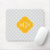 Lt Gray White Polka Dots Goldenrod 3 Monogram Muismat (Met muis)