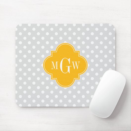 Lt Gray White Polka Dots Goldenrod 3 Monogram Muismat (Met muis)