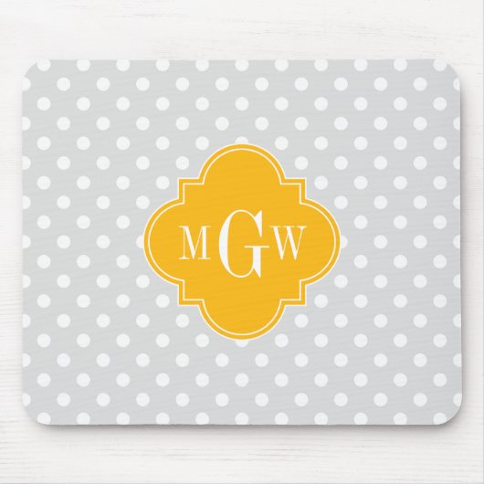 Lt Gray White Polka Dots Goldenrod 3 Monogram Muismat (Voorkant)