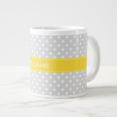 Lt Gray White Polka Dots Pineapple Name Monogram Grote Koffiekop (Voorkant rechts)