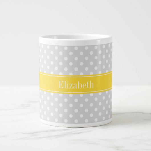 Lt Gray White Polka Dots Pineapple Name Monogram Grote Koffiekop (Voorkant)