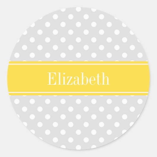 Lt Gray White Polka Dots Pineapple Name Monogram Ronde Sticker (Voorkant)