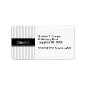 Lt Gray White Stripe Black Name Monogram Etiket (Voorkant)