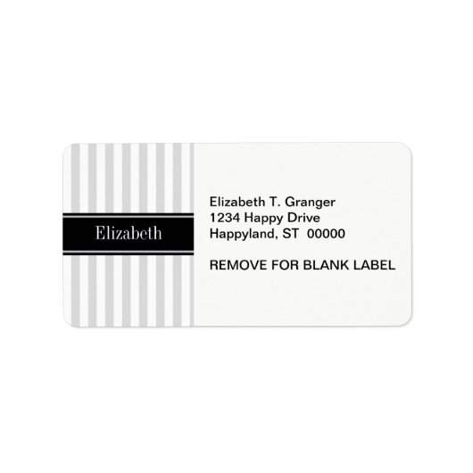 Lt Gray White Stripe Black Name Monogram Etiket (Voorkant)