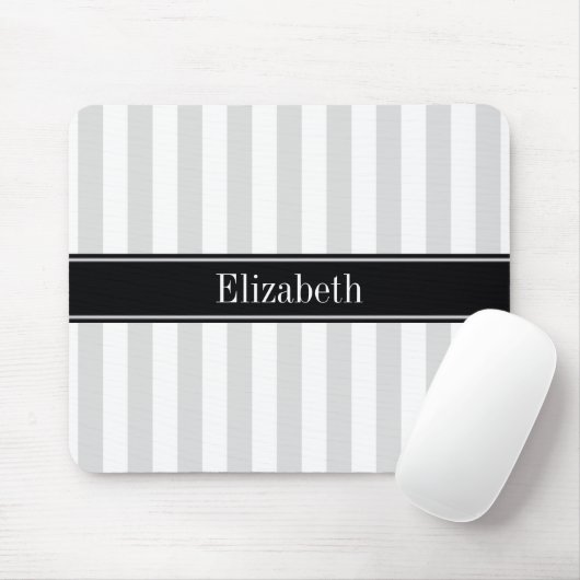 Lt Gray White Stripe Black Name Monogram Muismat (Met muis)