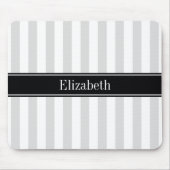 Lt Gray White Stripe Black Name Monogram Muismat (Voorkant)