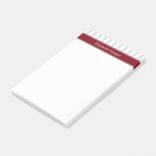 Lt Gray White Stripe Burgundy Name Monogram Post-it® Notes (Schuin)