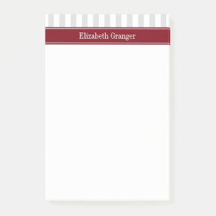 Lt Gray White Stripe Burgundy Name Monogram Post-it® Notes
