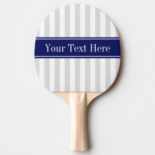 Lt Gray White Stripe Navy Blue Name Monogram Tafeltennisbatje