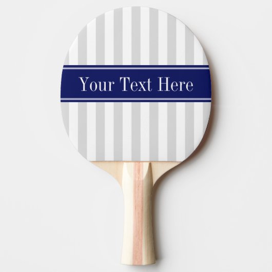 Lt Gray White Stripe Navy Blue Name Monogram Tafeltennisbatje (Voorkant)