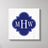 Lt Gray White Stripe Navy Quatrefoil 3 Monogram Canvas Afdruk (Voorkant)