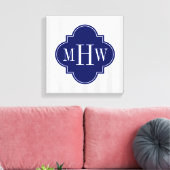 Lt Gray White Stripe Navy Quatrefoil 3 Monogram Canvas Afdruk (Insitu (Woonkamer))