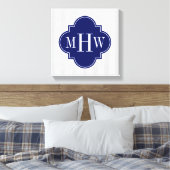 Lt Gray White Stripe Navy Quatrefoil 3 Monogram Canvas Afdruk (Insitu (Slaapkamer))