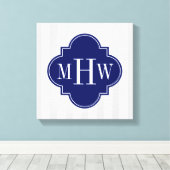 Lt Gray White Stripe Navy Quatrefoil 3 Monogram Canvas Afdruk (Insitu (Houten vloer))