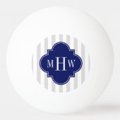 Lt Gray White Stripe Navy Quatrefoil 3 Monogram Pingpongbal (Achterkant)