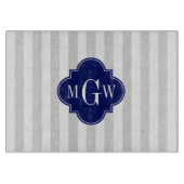Lt Gray White Stripe Navy Quatrefoil 3 Monogram Snijplank (Voorkant)