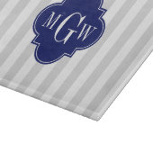 Lt Gray White Stripe Navy Quatrefoil 3 Monogram Snijplank (Hoek)