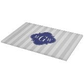 Lt Gray White Stripe Navy Quatrefoil 3 Monogram Snijplank (Hoek)
