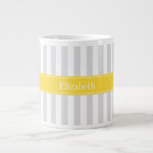 Lt Gray White Stripe Pineappel Name Monogram Grote Koffiekop (Voorkant)