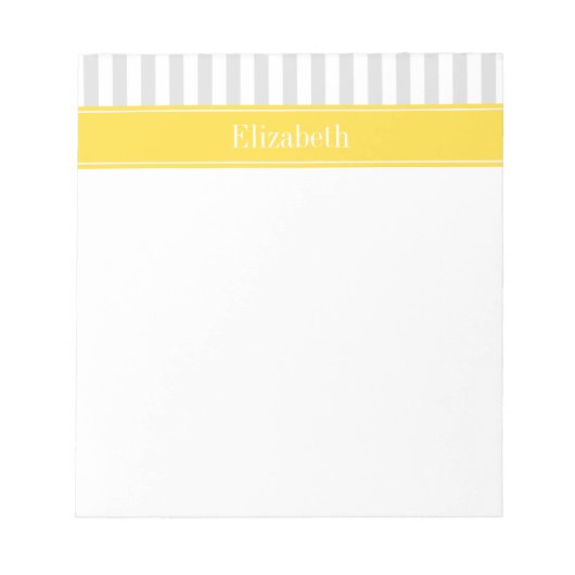 Lt Gray White Stripe Pineappel Name Monogram Notitieblok (Voorkant)