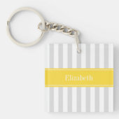 Lt Gray White Stripe Pineappel Name Monogram Sleutelhanger (voorkant)