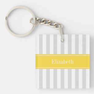 Lt Gray White Stripe Pineappel Name Monogram Sleutelhanger