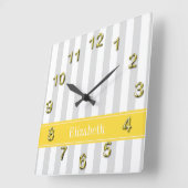 Lt Gray White Stripe Pineappel Name Monogram Vierkante Klok (Hoek)