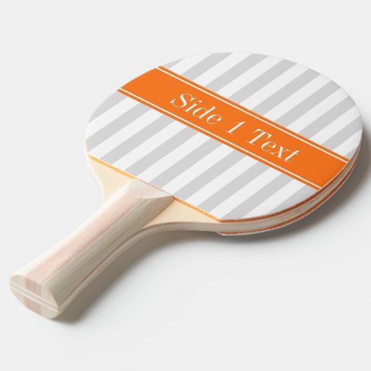 Lt Gray White Stripe Pumpkin Oranje Name Monogram Tafeltennisbatje (Voorkant Gekanteld)