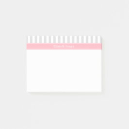 Lt Gray White Stripe Roze Naam Monogram Post-it® Notes