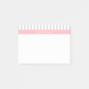 Lt Gray White Stripe Roze Naam Monogram Post-it® Notes