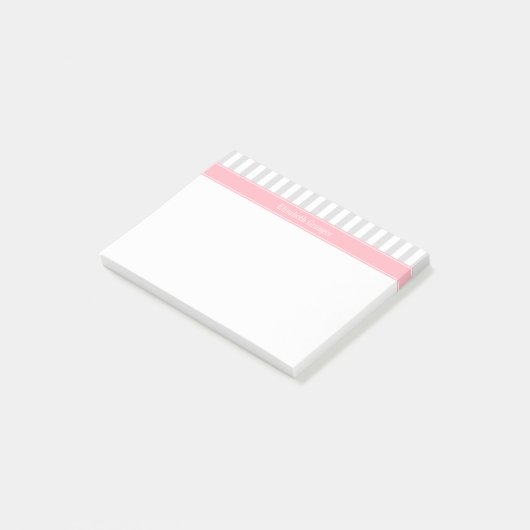 Lt Gray White Stripe Roze Naam Monogram Post-it® Notes (Schuin)