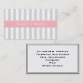 Lt Gray White Stripe Roze Naam Monogram Visitekaartje (Voorkant / Achterkant)