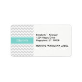 Lt Gray Wht Chevron Aqua Turquoise Naam Monogram Etiket (Voorkant)