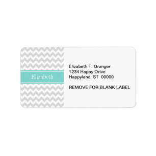 Lt Gray Wht Chevron Aqua Turquoise Naam Monogram Etiket