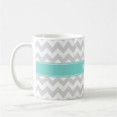 Lt Gray Wht Chevron Aqua Turquoise Naam Monogram Koffiemok (Links)