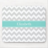 Lt Gray Wht Chevron Aqua Turquoise Naam Monogram Muismat (Voorkant)