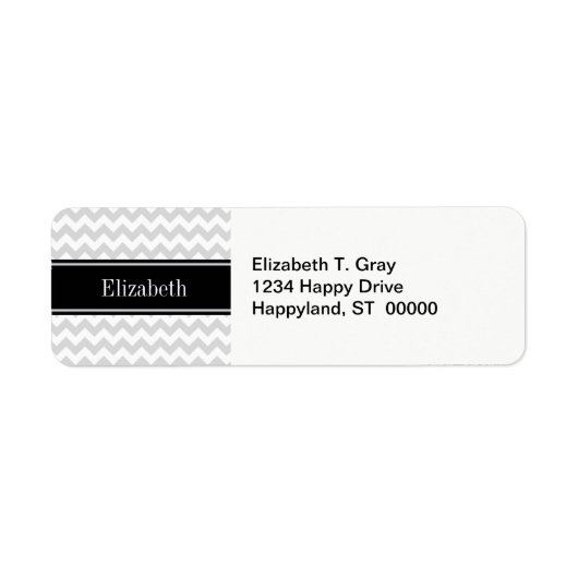Lt Gray Wht Chevron Black Naam Monogram Etiket (Voorkant)