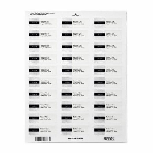 Lt Gray Wht Chevron Black Naam Monogram Etiket (Full Sheet)