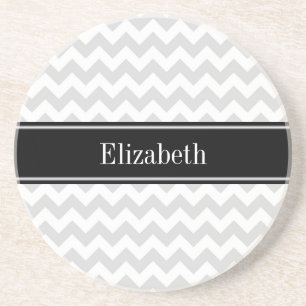 Lt Gray Wht Chevron Black Naam Monogram Zandsteen Onderzetter