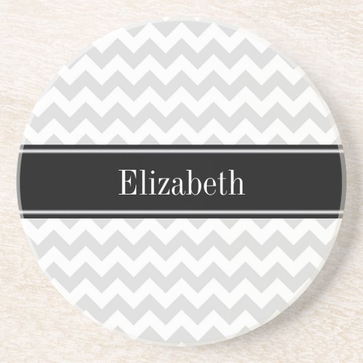 Lt Gray Wht Chevron Black Naam Monogram Zandsteen Onderzetter (Voorkant)