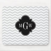 Lt Gray Wht Chevron Black Quatrefoil 3 Monogram Tn Muismat (Voorkant)