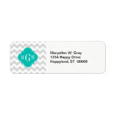 Lt Gray Wht Chevron Blauwgroen Quatrefoil 3 Monogr Etiket (Voorkant)
