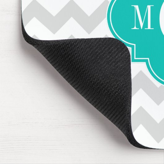 Lt Gray Wht Chevron Blauwgroen Quatrefoil 3 Monogr Muismat (Hoek)