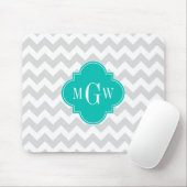 Lt Gray Wht Chevron Blauwgroen Quatrefoil 3 Monogr Muismat (Met muis)