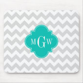 Lt Gray Wht Chevron Blauwgroen Quatrefoil 3 Monogr Muismat (Voorkant)