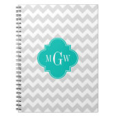 Lt Gray Wht Chevron Blauwgroen Quatrefoil 3 Monogr Notitieboek (Voorkant)