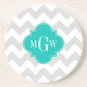 Lt Gray Wht Chevron Blauwgroen Quatrefoil 3 Monogr Zandsteen Onderzetter (Voorkant)
