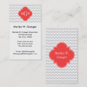 Lt Gray Wht Chevron Coral Quatrefoil 3 Monogram Visitekaartje (Voorkant / Achterkant)