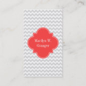 Lt Gray Wht Chevron Coral Quatrefoil 3 Monogram Visitekaartje (Achterkant)